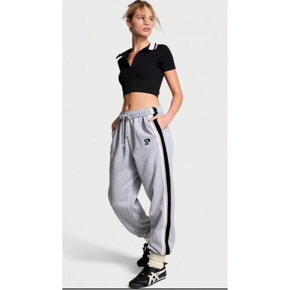 VS PINK Collegiate Grey, Striped Logo Sweatpant Joggers Plus Size XXL - Picture 1 of 9